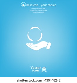 circular arrows on hand icon, vector illustration. Flat design style
