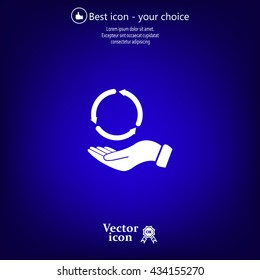 circular arrows on hand icon, vector illustration. Flat design style