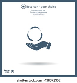 circular arrows on hand icon, vector illustration. Flat design style