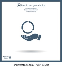 circular arrows on hand icon, vector illustration. Flat design style