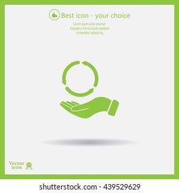 circular arrows on hand icon, vector illustration. Flat design style