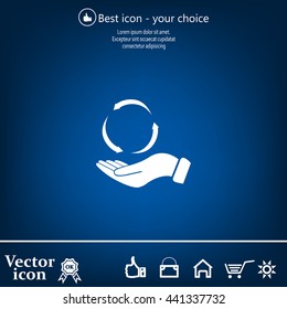 circular arrows on hand icon, vector illustration. Flat design style