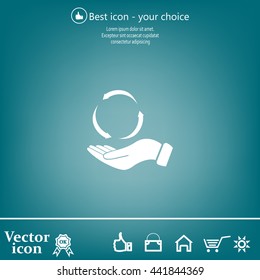 circular arrows on hand icon, vector illustration. Flat design style
