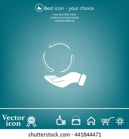 circular arrows on hand icon, vector illustration. Flat design style