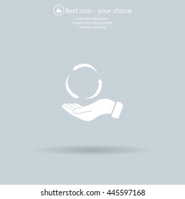 circular arrows on hand icon, vector illustration. Flat design style
