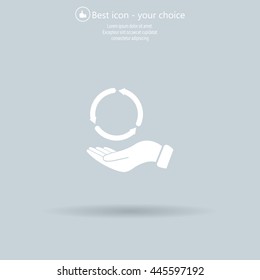 circular arrows on hand icon, vector illustration. Flat design style