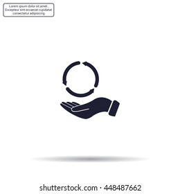 circular arrows on hand icon, vector illustration. Flat design style