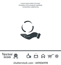 circular arrows on hand icon, vector illustration. Flat design style