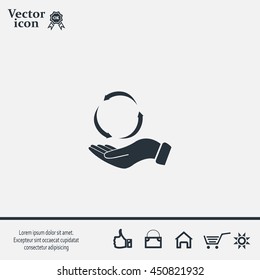 circular arrows on hand icon, vector illustration. Flat design style