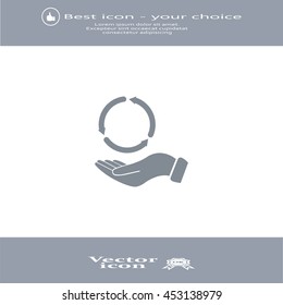 circular arrows on hand icon, vector illustration. Flat design style