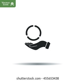 circular arrows on hand icon, vector illustration. Flat design style