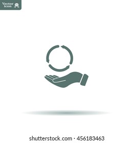 circular arrows on hand icon, vector illustration. Flat design style