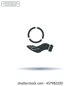 circular arrows on hand icon, vector illustration. Flat design style