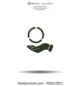 circular arrows on hand icon, vector illustration. Flat design style