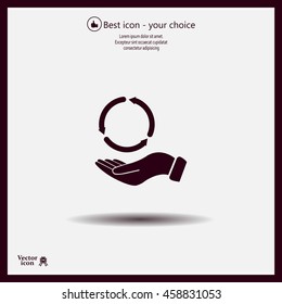 circular arrows on hand icon, vector illustration. Flat design style