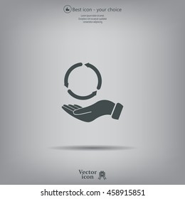 circular arrows on hand icon, vector illustration. Flat design style