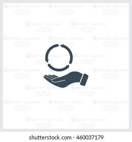 circular arrows on hand icon, vector illustration. Flat design style