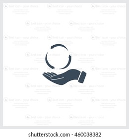 circular arrows on hand icon, vector illustration. Flat design style