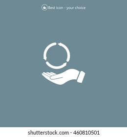 circular arrows on hand icon, vector illustration. Flat design style