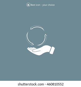 circular arrows on hand icon, vector illustration. Flat design style