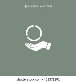 circular arrows on hand icon, vector illustration. Flat design style