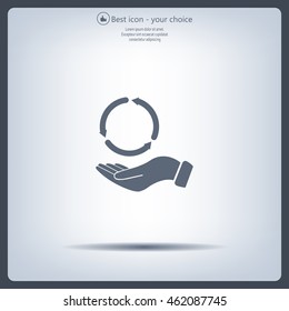 circular arrows on hand icon, vector illustration. Flat design style