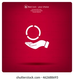 circular arrows on hand icon, vector illustration. Flat design style