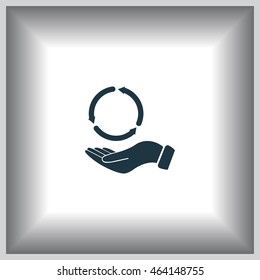 circular arrows on hand icon, vector illustration. Flat design style