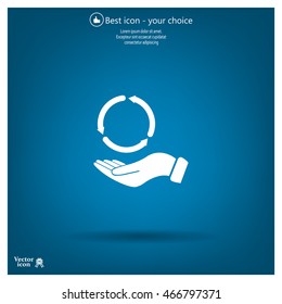 circular arrows on hand icon, vector illustration. Flat design style