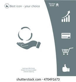 circular arrows on hand icon, vector illustration. Flat design style