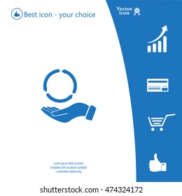 circular arrows on hand icon, vector illustration. Flat design style