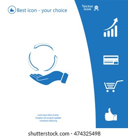 circular arrows on hand icon, vector illustration. Flat design style