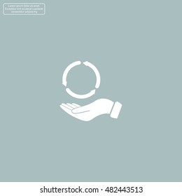 circular arrows on hand icon, vector illustration. Flat design style