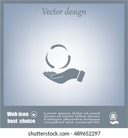circular arrows on hand icon, vector illustration. Flat design style