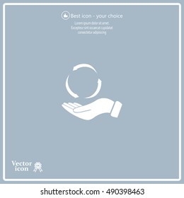 circular arrows on hand icon, vector illustration. Flat design style