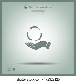 circular arrows on hand icon, vector illustration. Flat design style