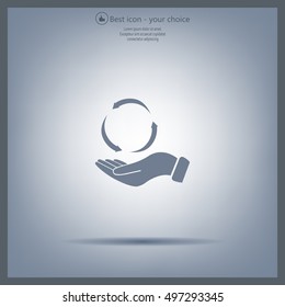 circular arrows on hand icon, vector illustration. Flat design style
