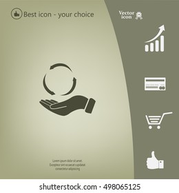 circular arrows on hand icon, vector illustration. Flat design style