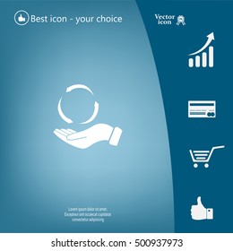 circular arrows on hand icon, vector illustration. Flat design style