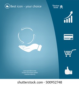 circular arrows on hand icon, vector illustration. Flat design style
