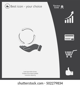 circular arrows on hand icon, vector illustration. Flat design style