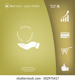 circular arrows on hand icon, vector illustration. Flat design style