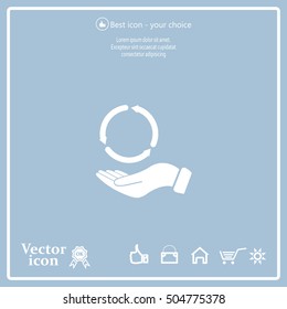 circular arrows on hand icon, vector illustration. Flat design style