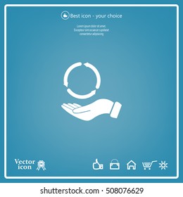 circular arrows on hand icon, vector illustration. Flat design style