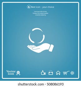 circular arrows on hand icon, vector illustration. Flat design style