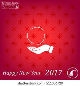 circular arrows on hand icon, vector illustration. Flat design style