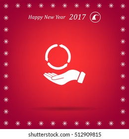 circular arrows on hand icon, vector illustration. Flat design style