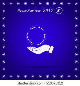circular arrows on hand icon, vector illustration. Flat design style