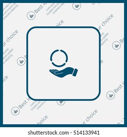 circular arrows on hand icon, vector illustration. Flat design style