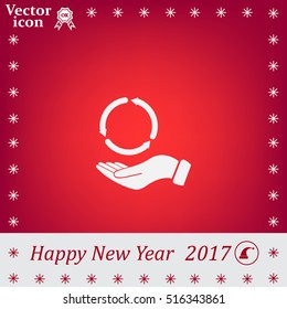 circular arrows on hand icon, vector illustration. Flat design style